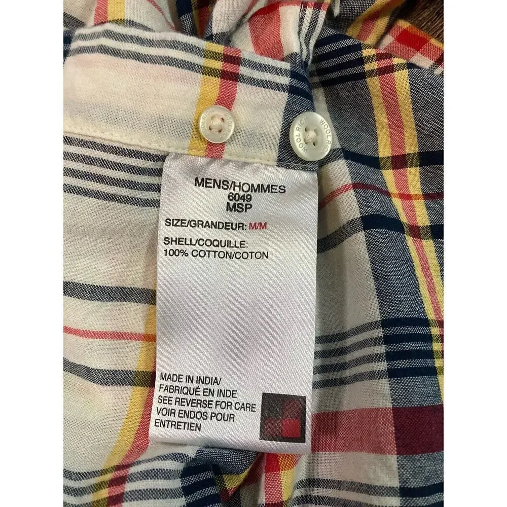 Woolrich Men’s Blue Plaid Button Down Shirt Short Sleeve Cotton Size M - Picture 6 of 8
